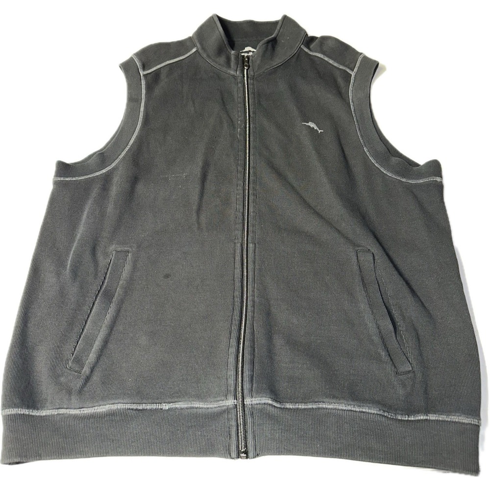Tommy Baham Vest Men's L Black Zipper Pockets Knit Casual Golf Relaxed Dad